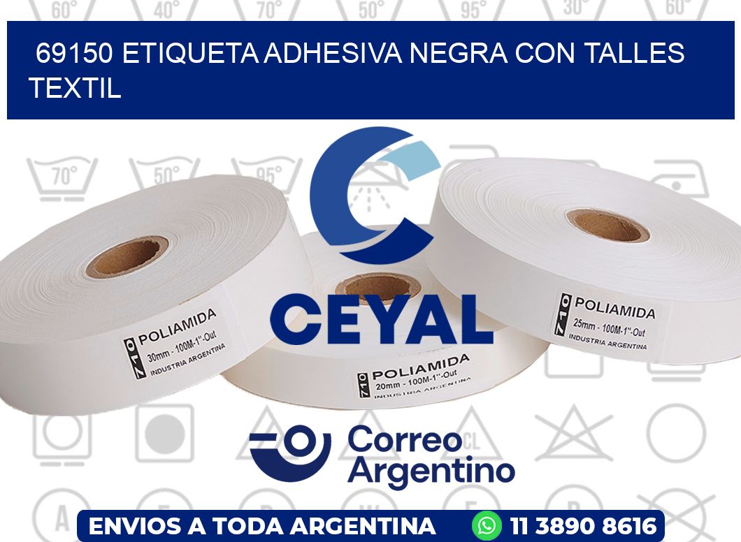 69150 ETIQUETA ADHESIVA NEGRA CON TALLES TEXTIL