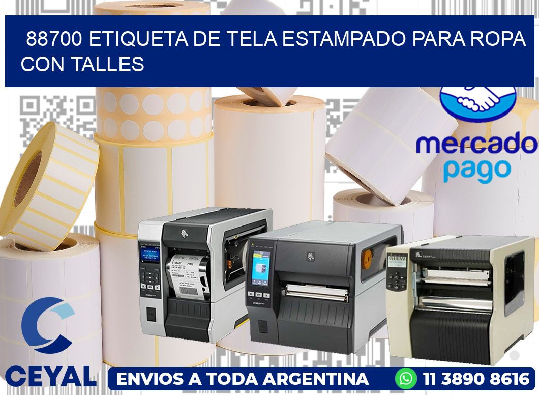88700 ETIQUETA DE TELA ESTAMPADO PARA ROPA CON TALLES