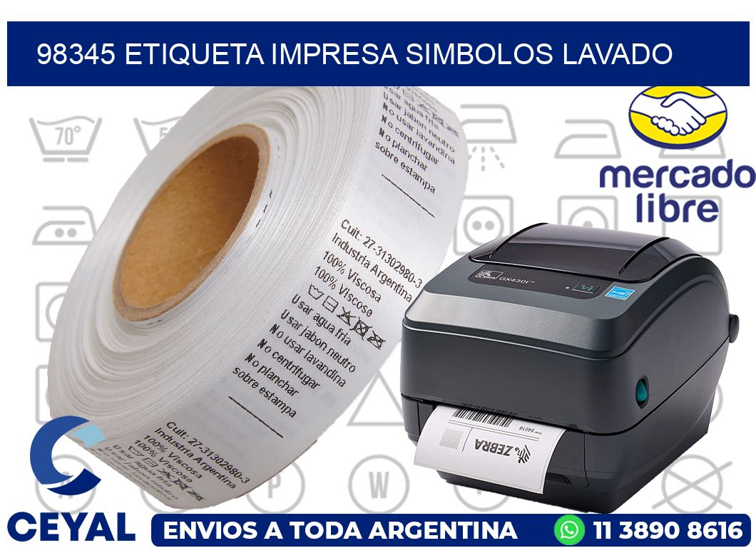 98345 ETIQUETA IMPRESA SIMBOLOS LAVADO