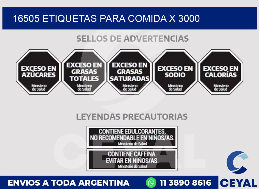 16505 ETIQUETAS PARA COMIDA x 3000