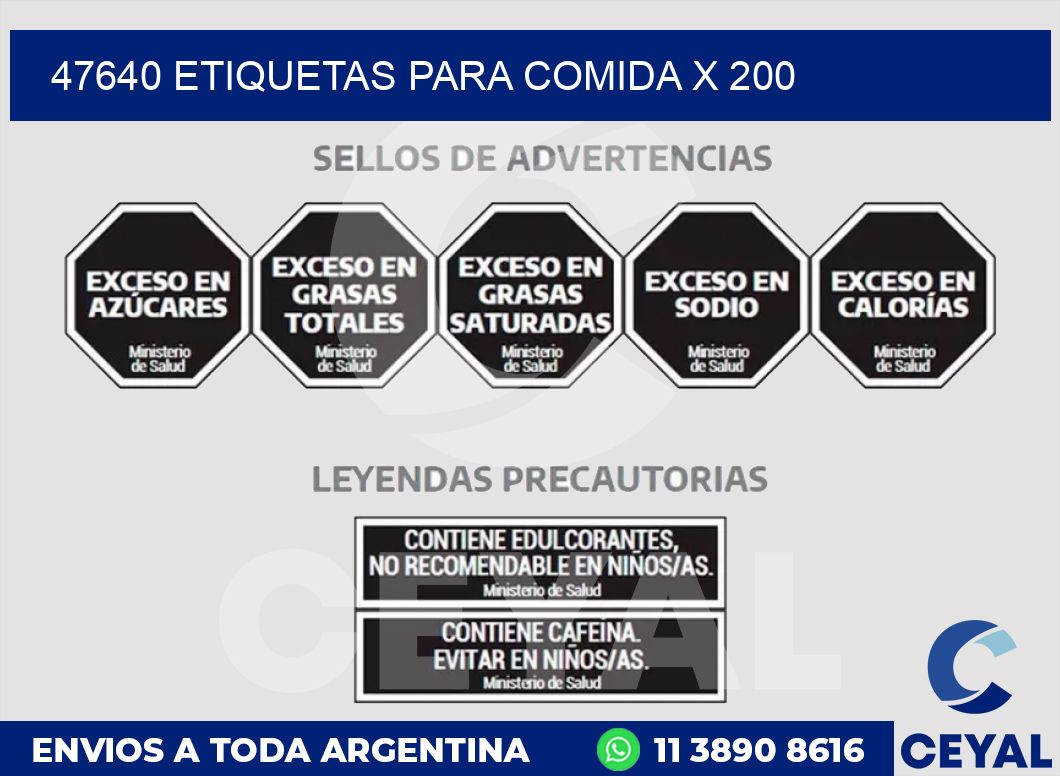 47640 ETIQUETAS PARA COMIDA x 200