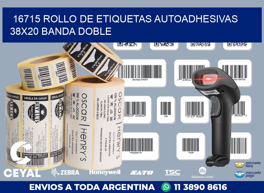 16715 ROLLO DE ETIQUETAS AUTOADHESIVAS 38X20 BANDA DOBLE