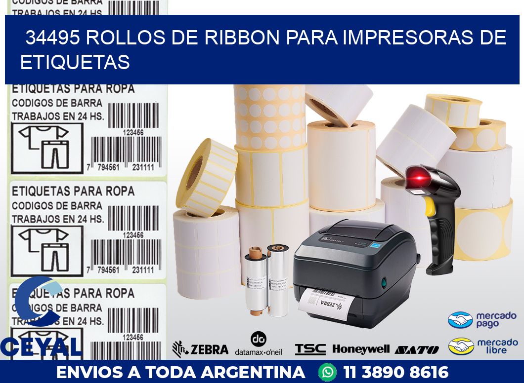 34495 ROLLOS DE RIBBON PARA IMPRESORAS DE ETIQUETAS