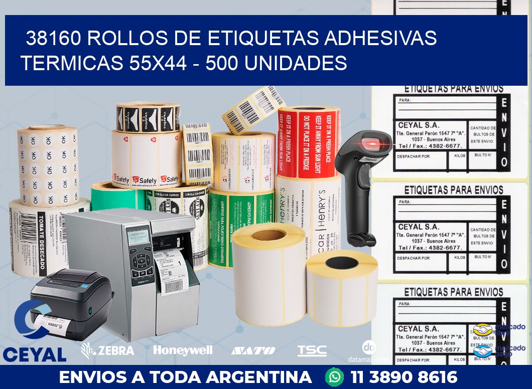 38160 ROLLOS DE ETIQUETAS ADHESIVAS TERMICAS 55X44 - 500 UNIDADES