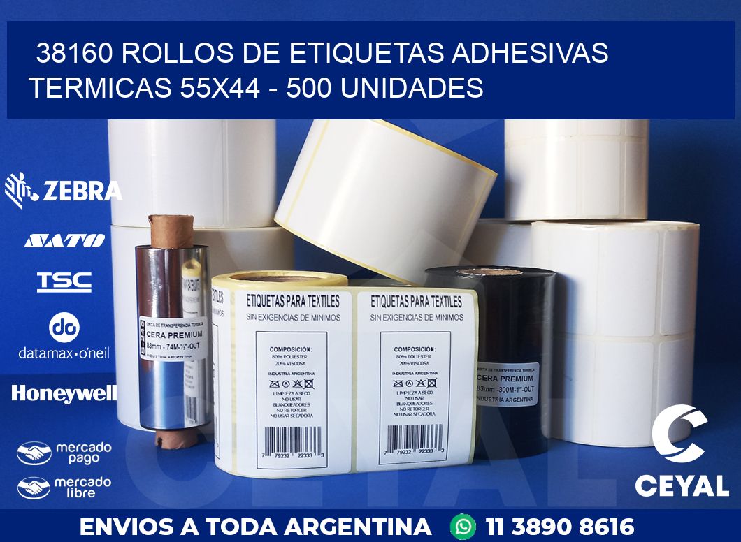 38160 ROLLOS DE ETIQUETAS ADHESIVAS TERMICAS 55X44 - 500 UNIDADES