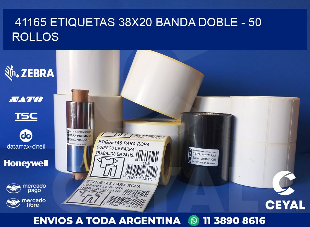 41165 ETIQUETAS 38X20 BANDA DOBLE - 50 ROLLOS