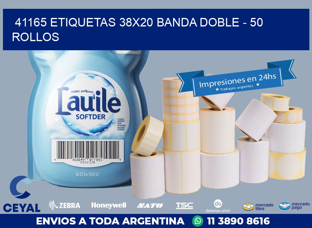 41165 ETIQUETAS 38X20 BANDA DOBLE – 50 ROLLOS