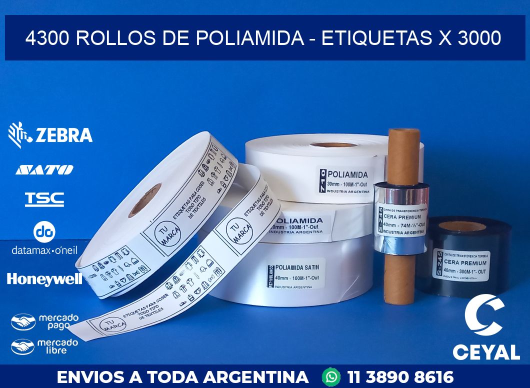 4300 ROLLOS DE POLIAMIDA - ETIQUETAS X 3000