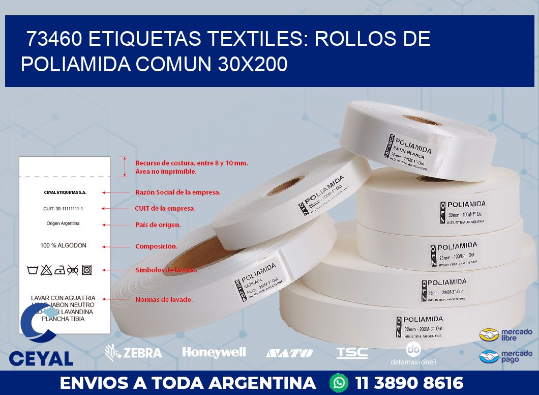 73460 ETIQUETAS TEXTILES: ROLLOS DE POLIAMIDA COMUN 30X200