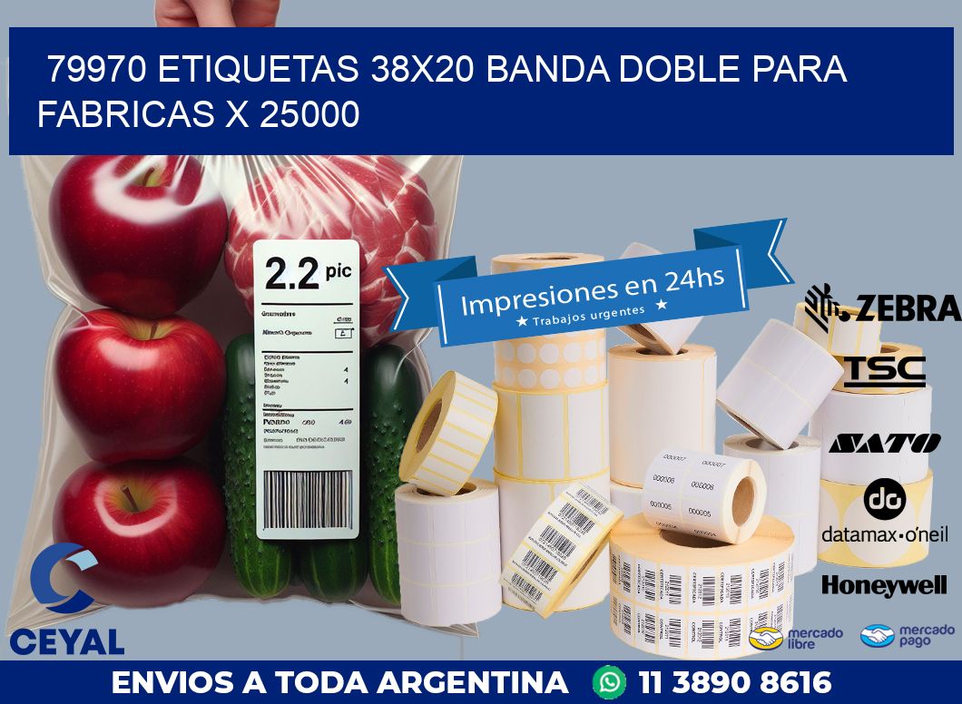 79970 ETIQUETAS 38X20 BANDA DOBLE PARA FABRICAS X 25000