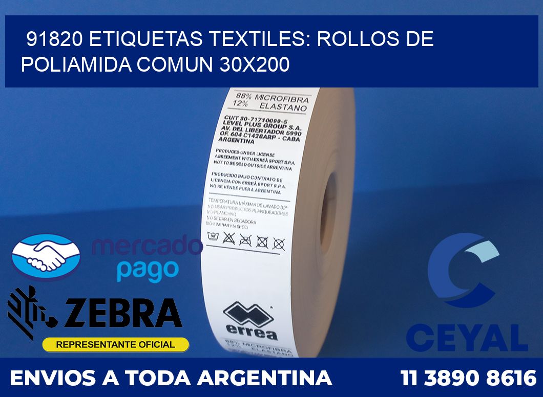 91820 ETIQUETAS TEXTILES: ROLLOS DE POLIAMIDA COMUN 30X200