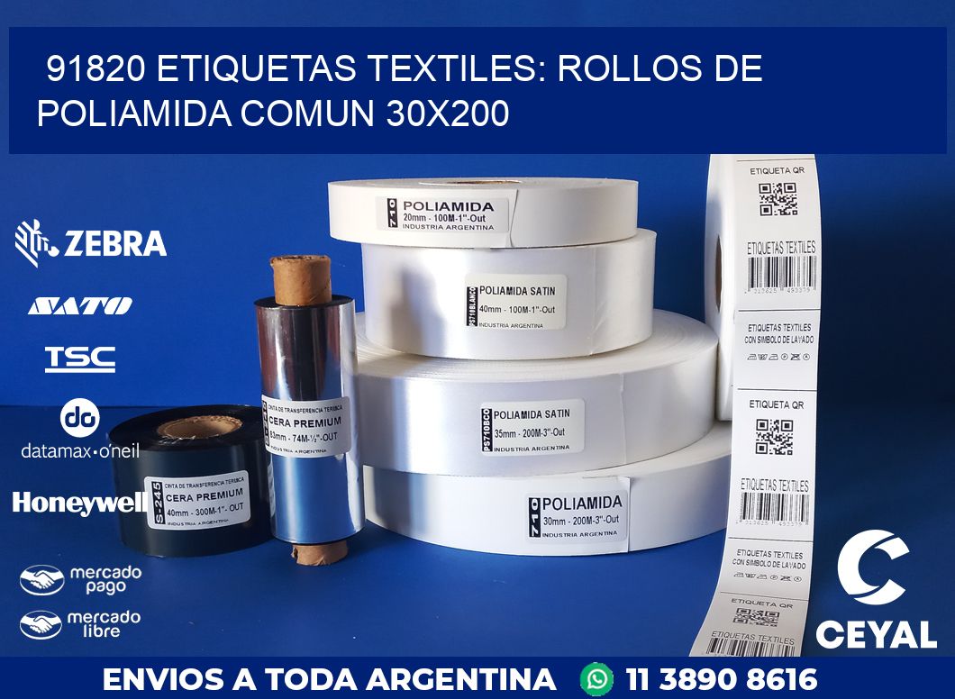 91820 ETIQUETAS TEXTILES: ROLLOS DE POLIAMIDA COMUN 30X200