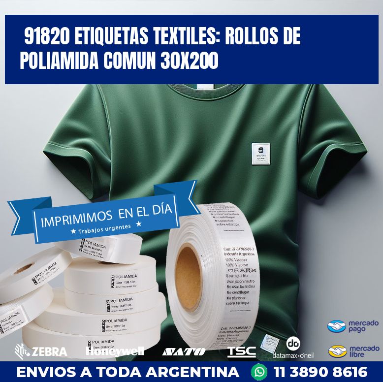 91820 ETIQUETAS TEXTILES: ROLLOS DE POLIAMIDA COMUN 30X200