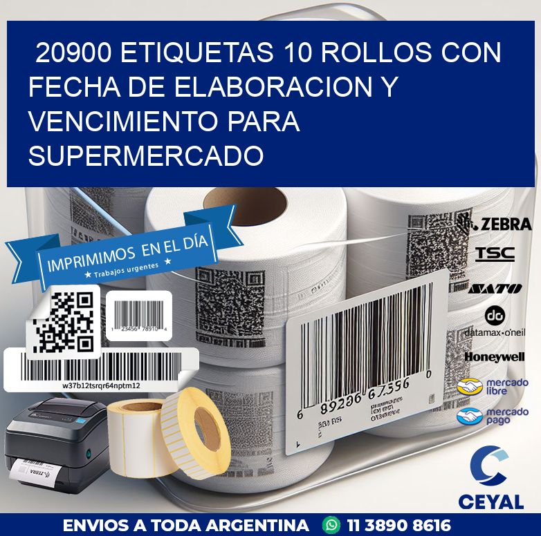 20900 ETIQUETAS 10 ROLLOS CON FECHA DE ELABORACION Y VENCIMIENTO PARA SUPERMERCADO