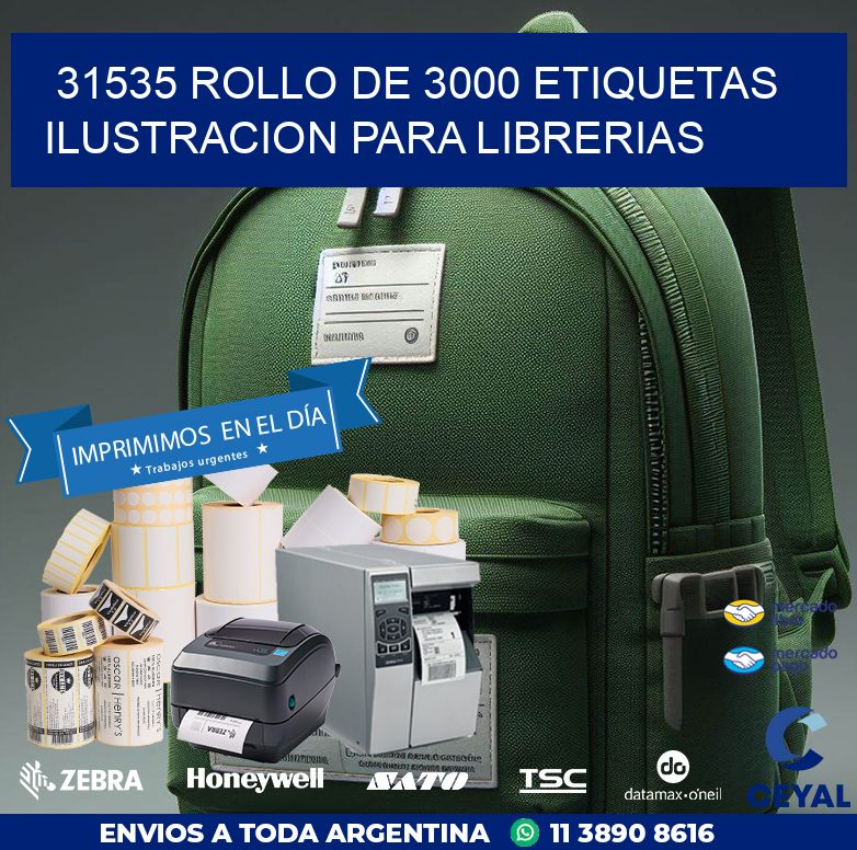 31535 ROLLO DE 3000 ETIQUETAS ILUSTRACION PARA LIBRERIAS