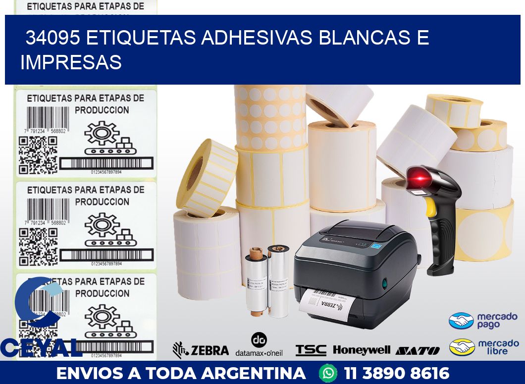 34095 ETIQUETAS ADHESIVAS BLANCAS E IMPRESAS