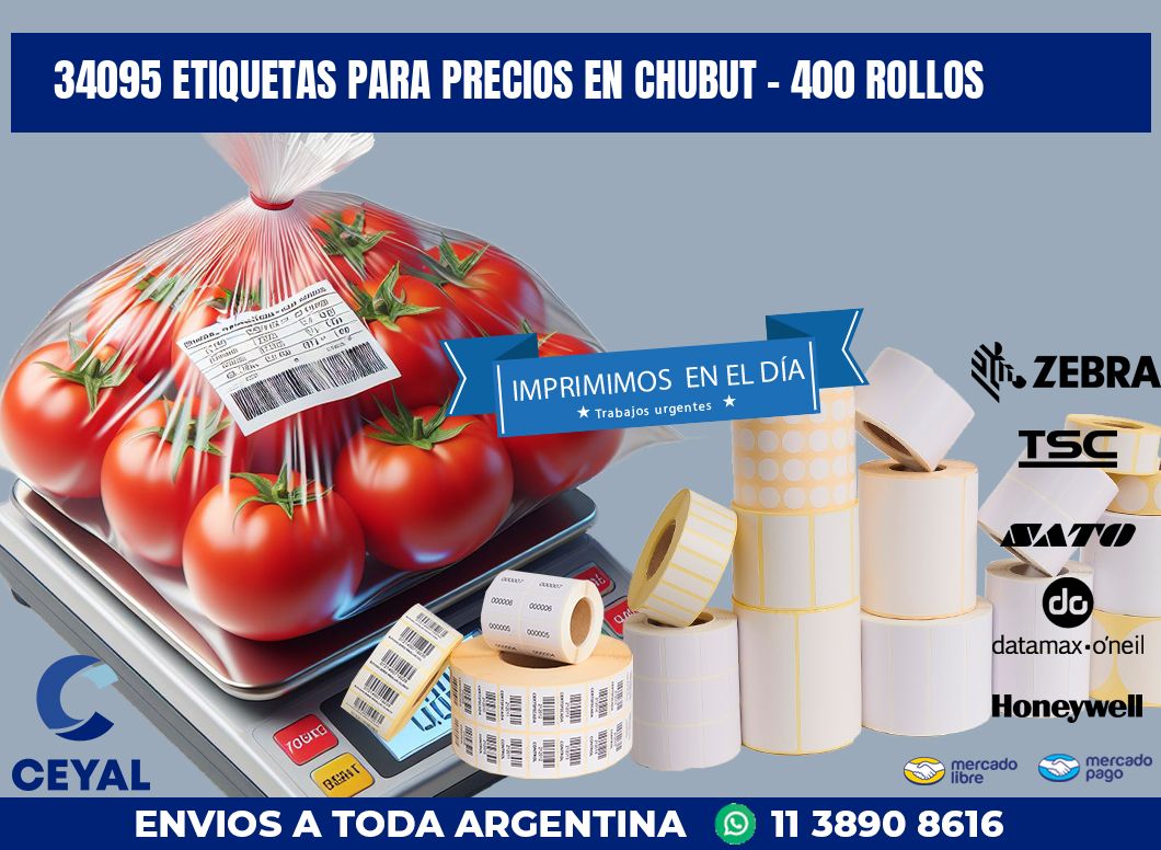 34095 ETIQUETAS PARA PRECIOS EN CHUBUT - 400 ROLLOS