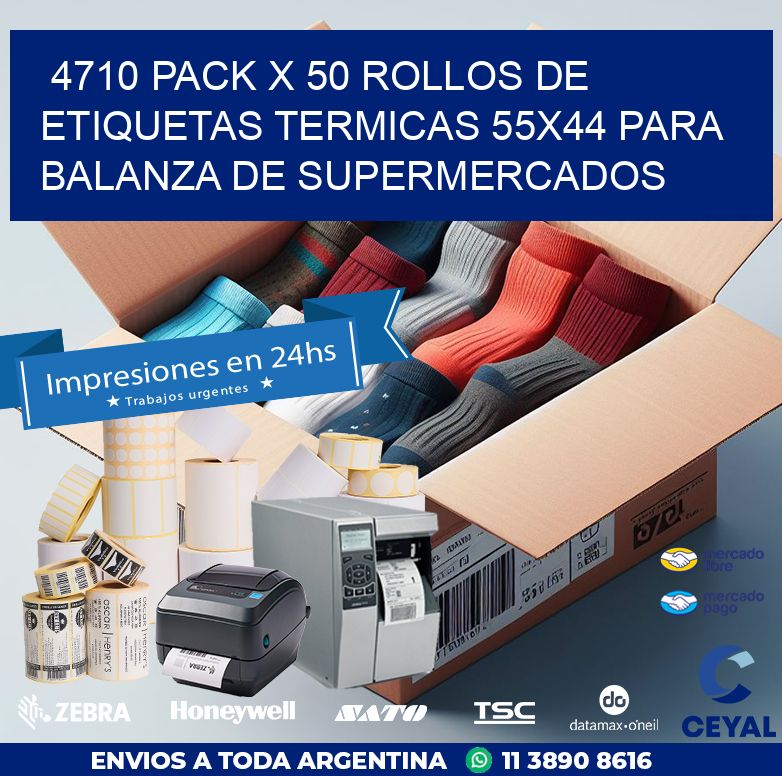 4710 PACK X 50 ROLLOS DE ETIQUETAS TERMICAS 55X44 PARA BALANZA DE SUPERMERCADOS