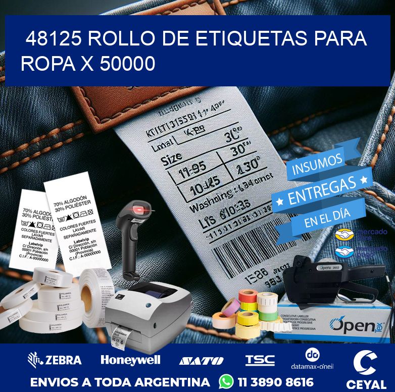 48125 ROLLO DE ETIQUETAS PARA ROPA X 50000
