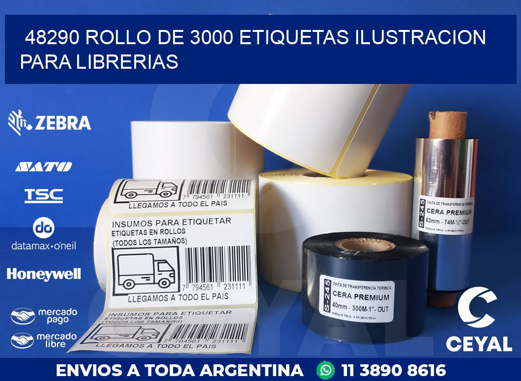 48290 ROLLO DE 3000 ETIQUETAS ILUSTRACION PARA LIBRERIAS