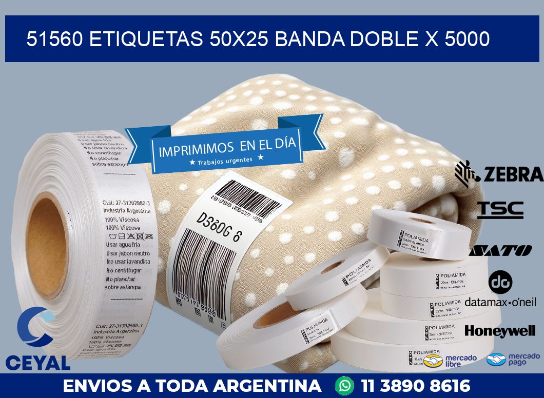 51560 ETIQUETAS 50X25 BANDA DOBLE X 5000