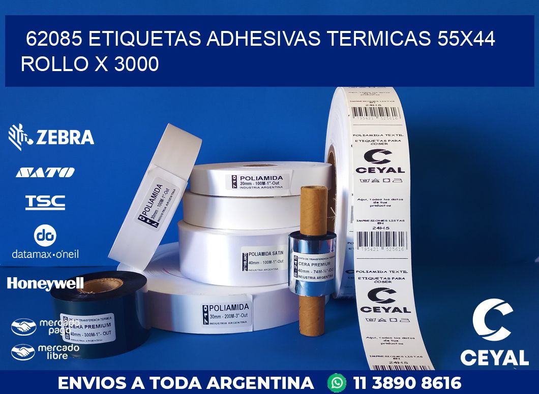 62085 ETIQUETAS ADHESIVAS TERMICAS 55X44 ROLLO X 3000