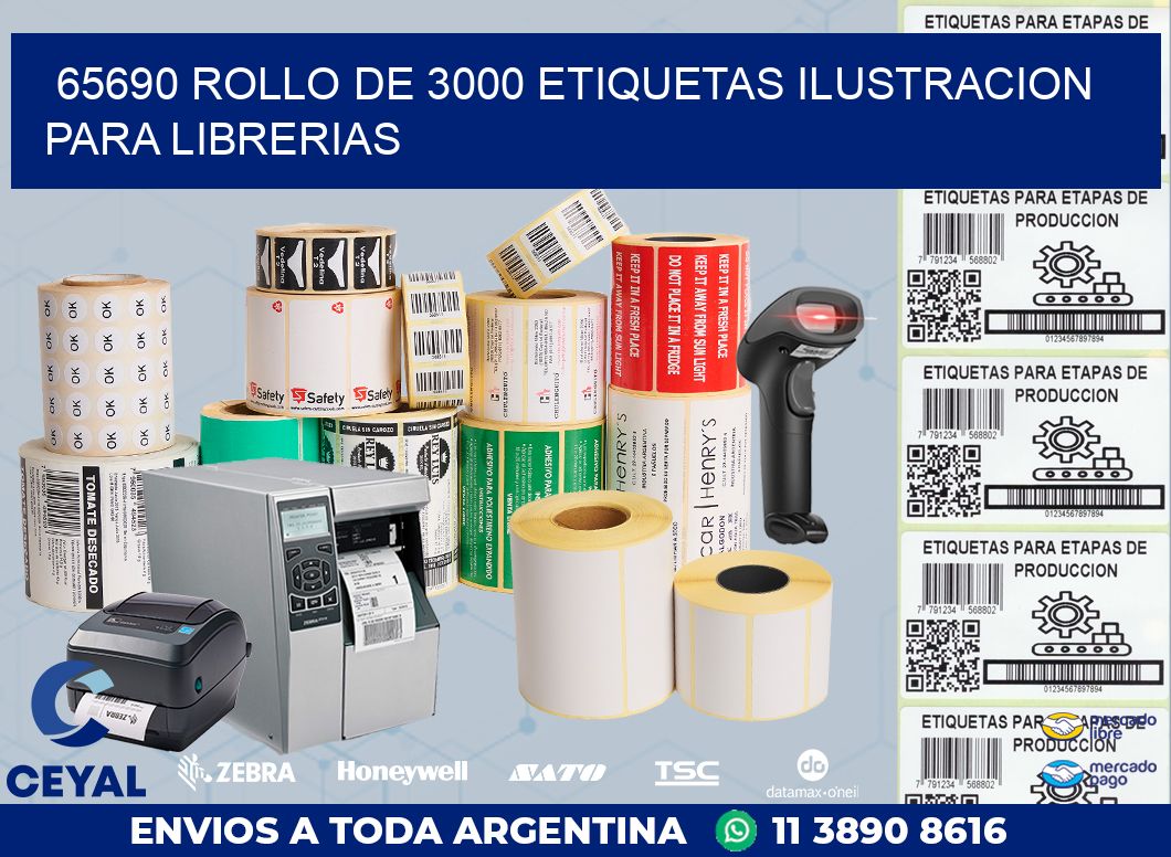 65690 ROLLO DE 3000 ETIQUETAS ILUSTRACION PARA LIBRERIAS