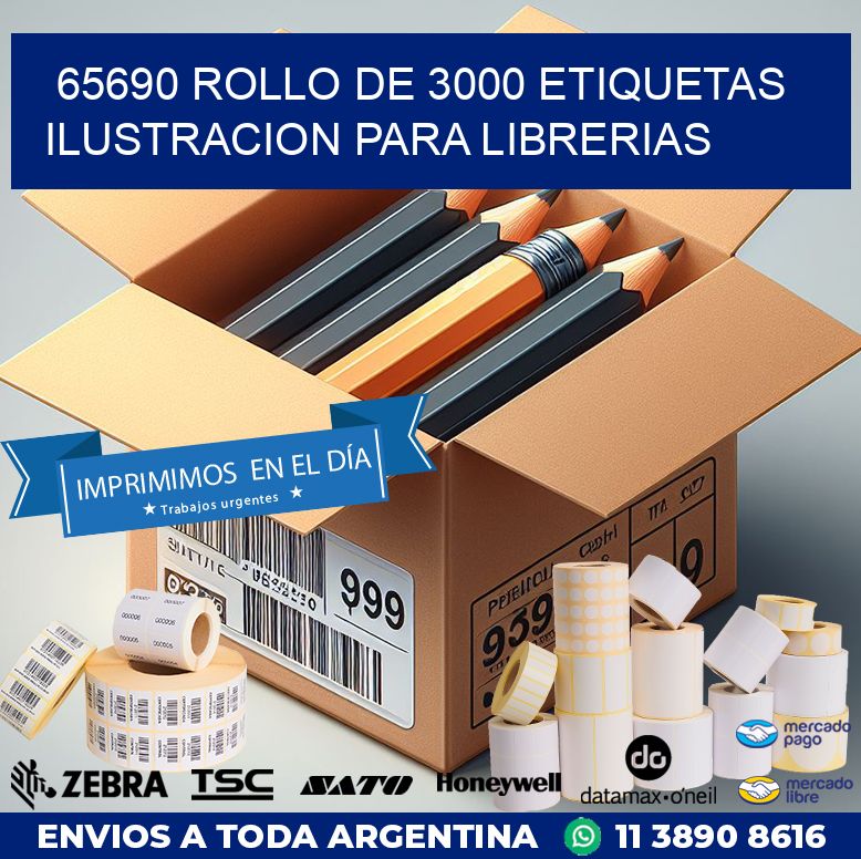 65690 ROLLO DE 3000 ETIQUETAS ILUSTRACION PARA LIBRERIAS