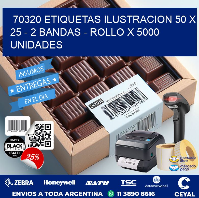 70320 ETIQUETAS ILUSTRACION 50 X 25 – 2 BANDAS – ROLLO X 5000 UNIDADES