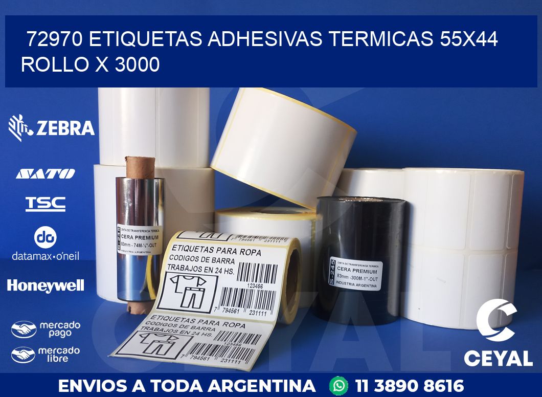72970 ETIQUETAS ADHESIVAS TERMICAS 55X44 ROLLO X 3000