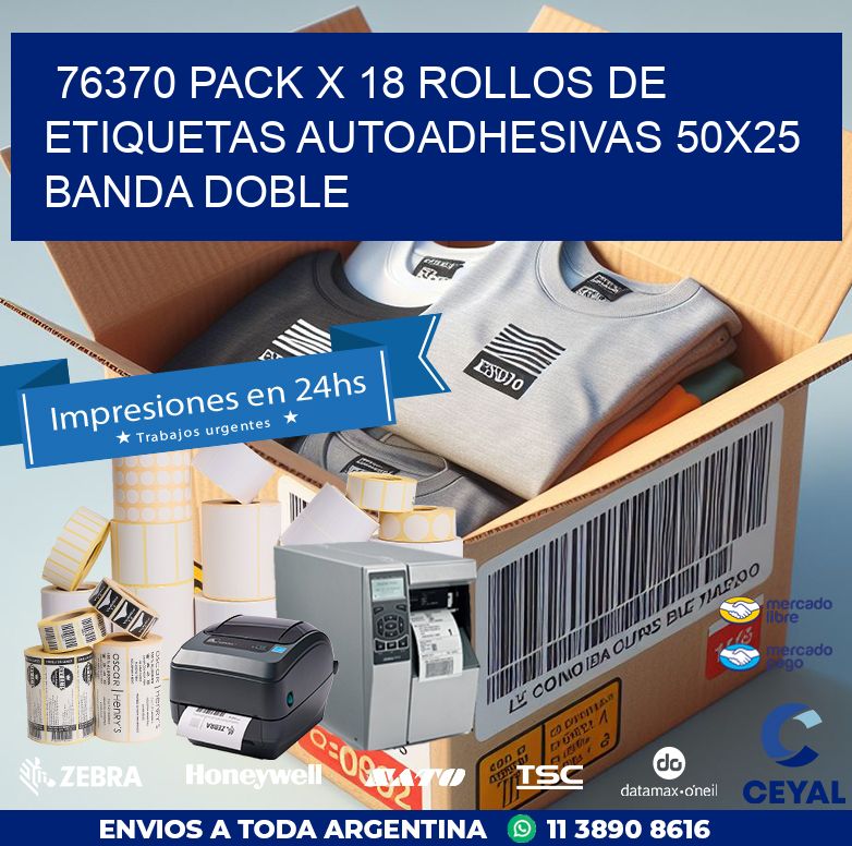 76370 PACK X 18 ROLLOS DE ETIQUETAS AUTOADHESIVAS 50X25 BANDA DOBLE