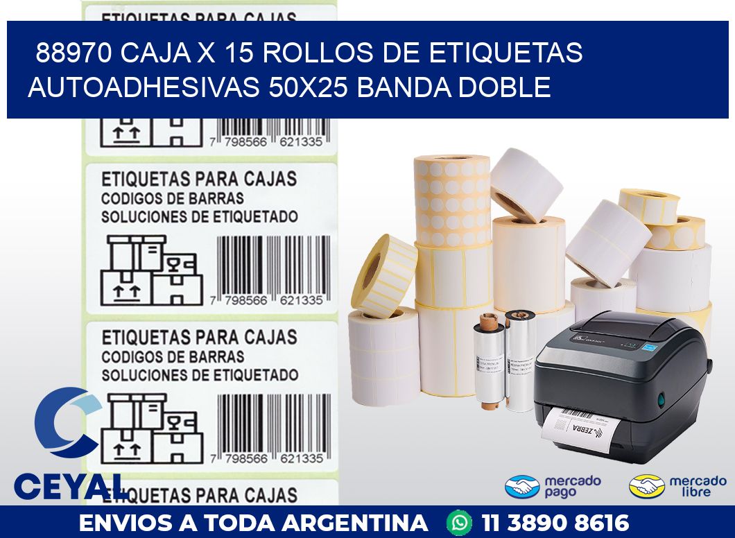 88970 CAJA X 15 ROLLOS DE ETIQUETAS AUTOADHESIVAS 50X25 BANDA DOBLE
