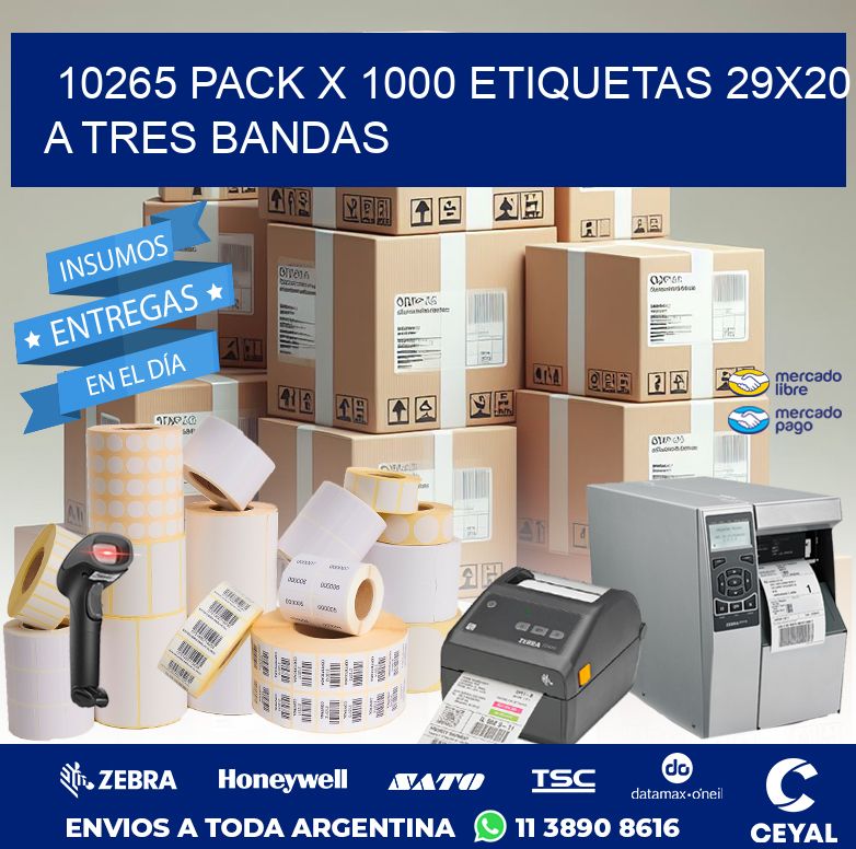 10265 PACK X 1000 ETIQUETAS 29X20 A TRES BANDAS
