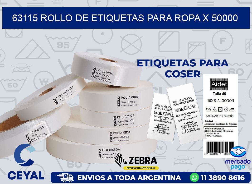 63115 ROLLO DE ETIQUETAS PARA ROPA X 50000
