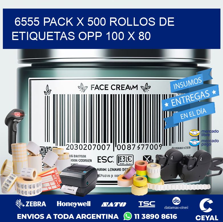 6555 PACK X 500 ROLLOS DE ETIQUETAS OPP 100 X 80