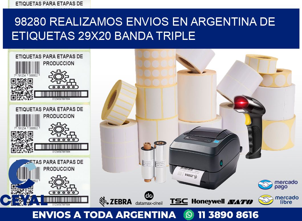 98280 REALIZAMOS ENVIOS EN ARGENTINA DE ETIQUETAS 29X20 BANDA TRIPLE