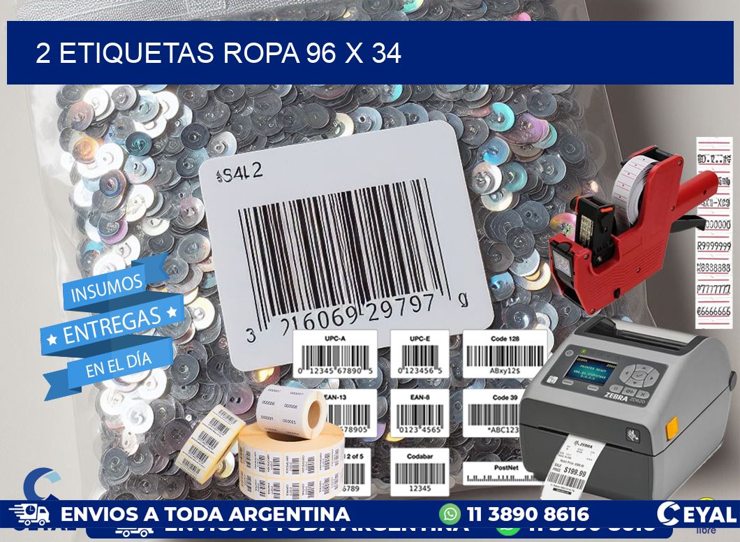 2 ETIQUETAS ROPA 96 x 34