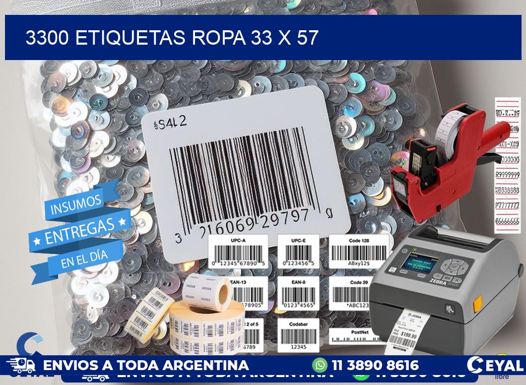 3300 ETIQUETAS ROPA 33 x 57