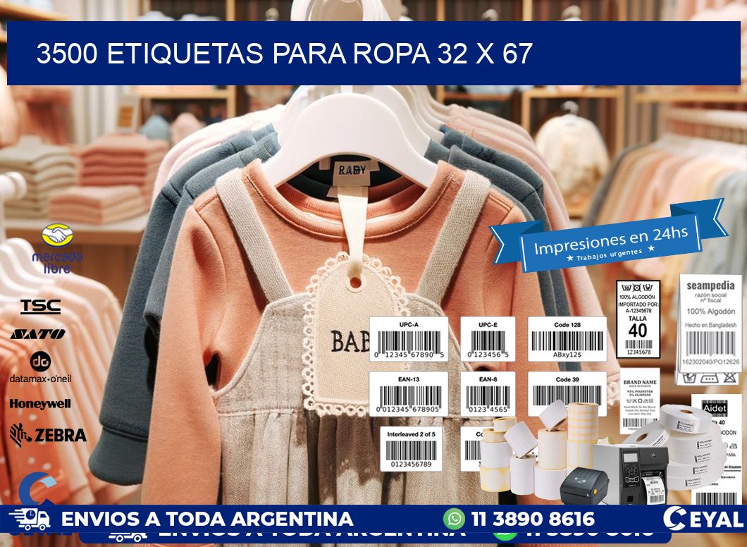 3500 ETIQUETAS PARA ROPA 32 x 67