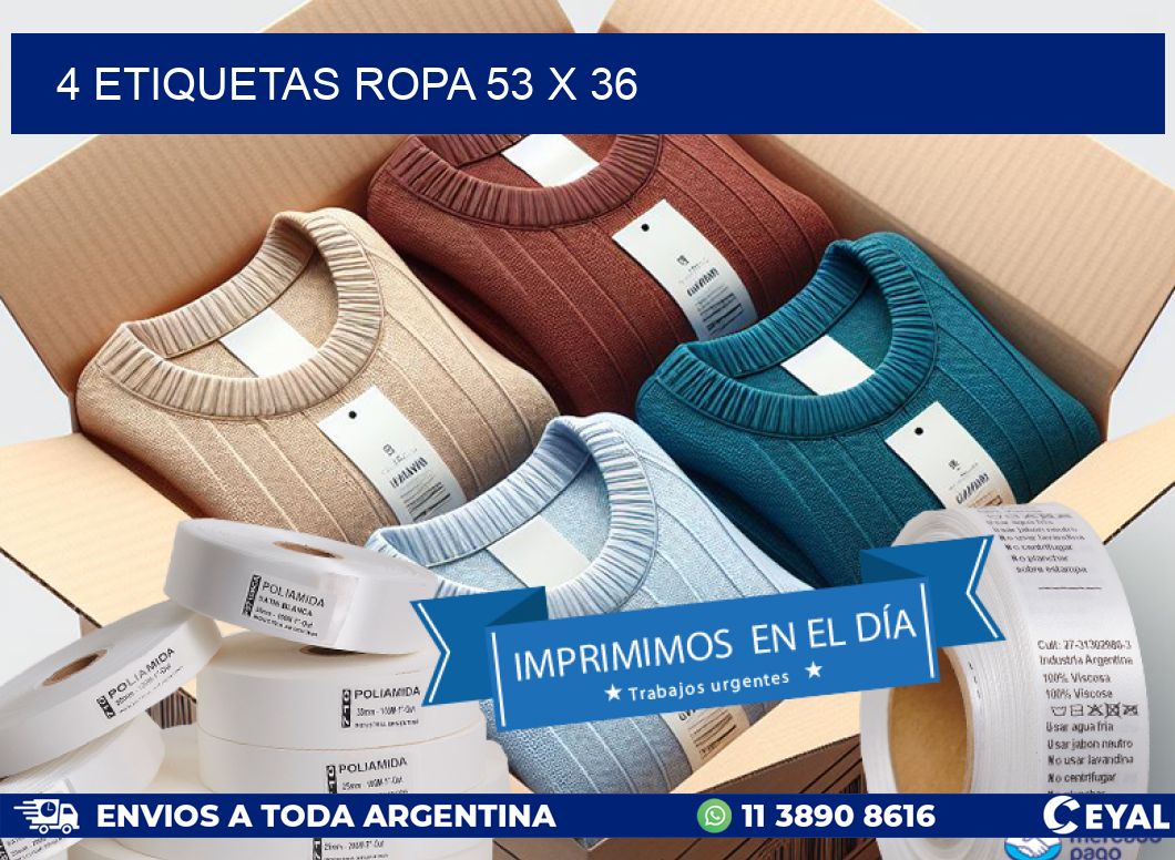 4 ETIQUETAS ROPA 53 x 36
