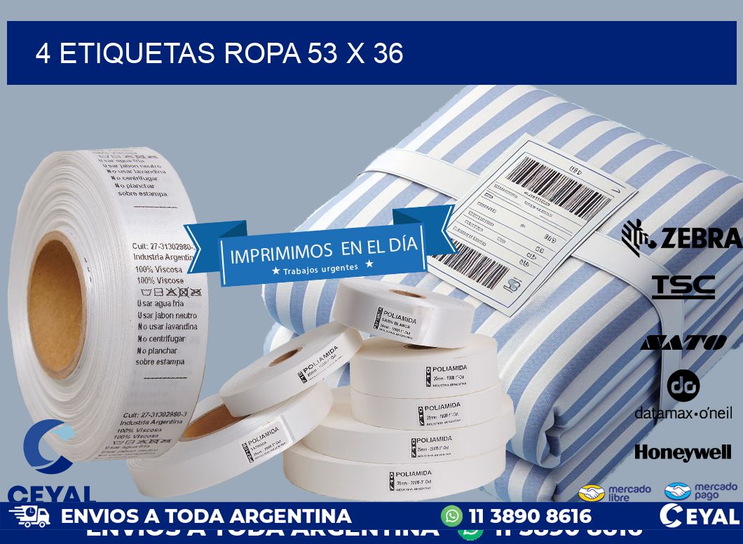 4 ETIQUETAS ROPA 53 x 36