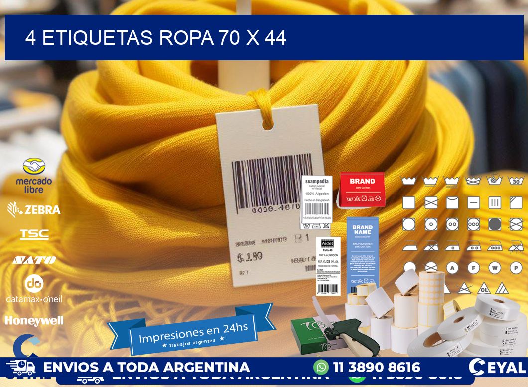 4 ETIQUETAS ROPA 70 x 44