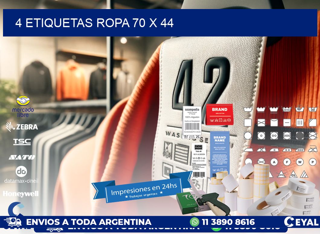 4 ETIQUETAS ROPA 70 x 44