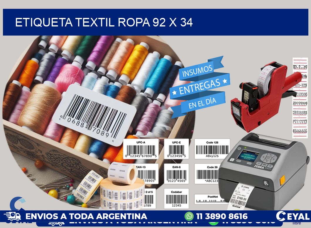 ETIQUETA TEXTIL ROPA 92 x 34