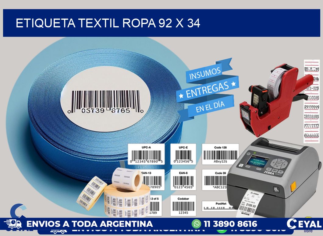ETIQUETA TEXTIL ROPA 92 x 34