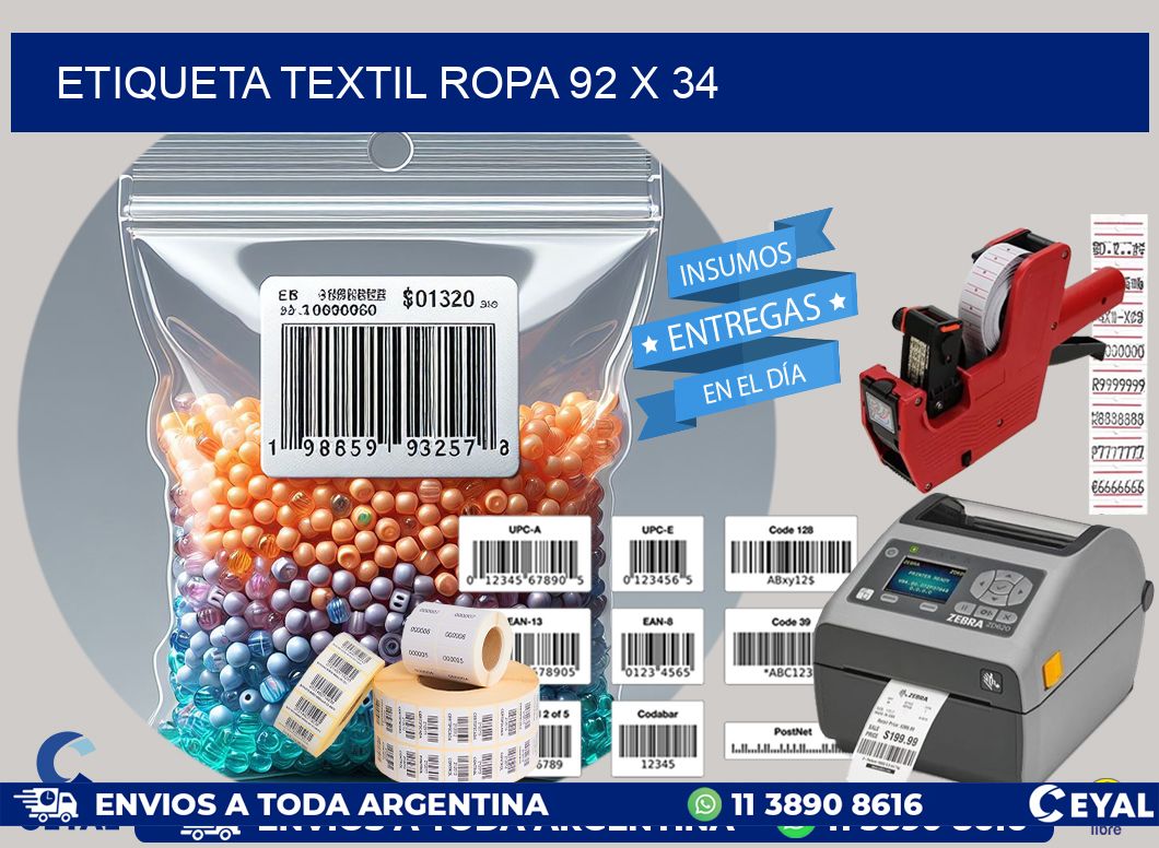 ETIQUETA TEXTIL ROPA 92 x 34