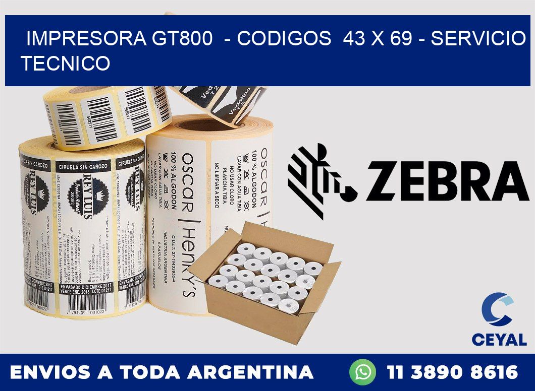 IMPRESORA GT800  - CODIGOS  43 x 69 - SERVICIO TECNICO