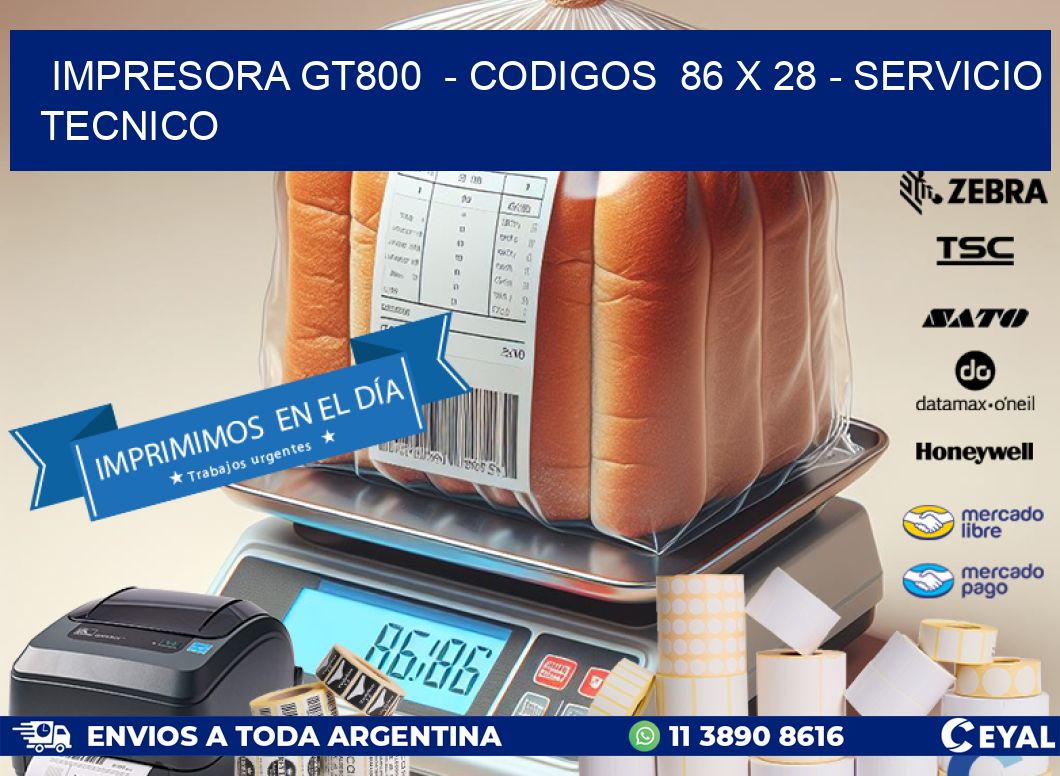 IMPRESORA GT800 - CODIGOS 86 x 28 - SERVICIO TECNICO