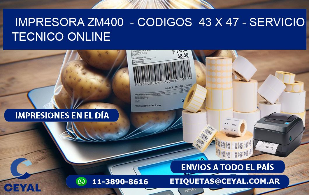 IMPRESORA ZM400 - CODIGOS 43 x 47 - SERVICIO TECNICO ONLINE