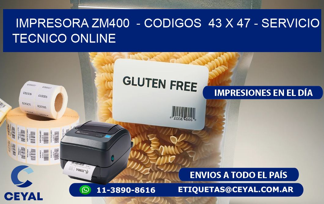 IMPRESORA ZM400 - CODIGOS 43 x 47 - SERVICIO TECNICO ONLINE